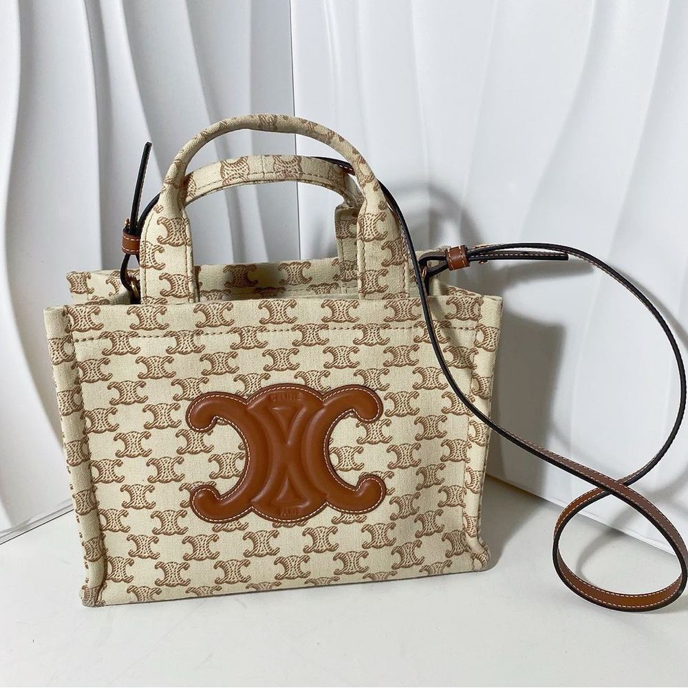 Celine Mini Cabas Triomphe Canvas & Leather Bag